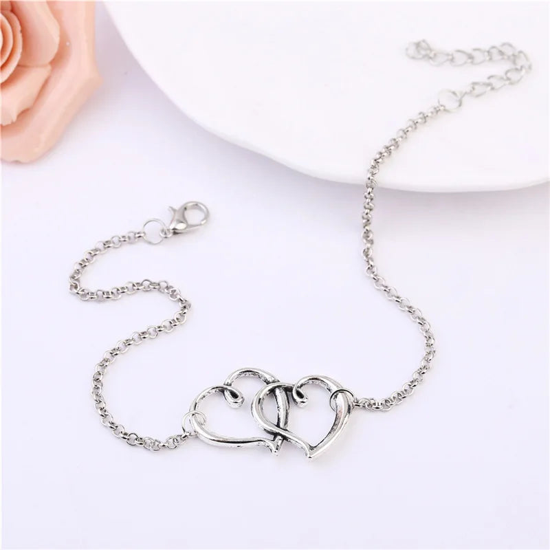 Retro Punk 2020 New Summer Fashion Anklets Wild Love Heart-shaped Double-hearted Anklet Lady Legs Anklet Wholesale