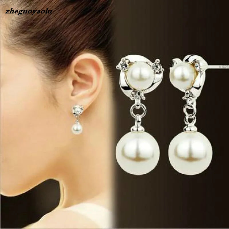 New Personality Crystal Earrings High Quality Wild Rhinestones Imitation Pearl Earrings For Women Stud Earrings Boucle D'oreille